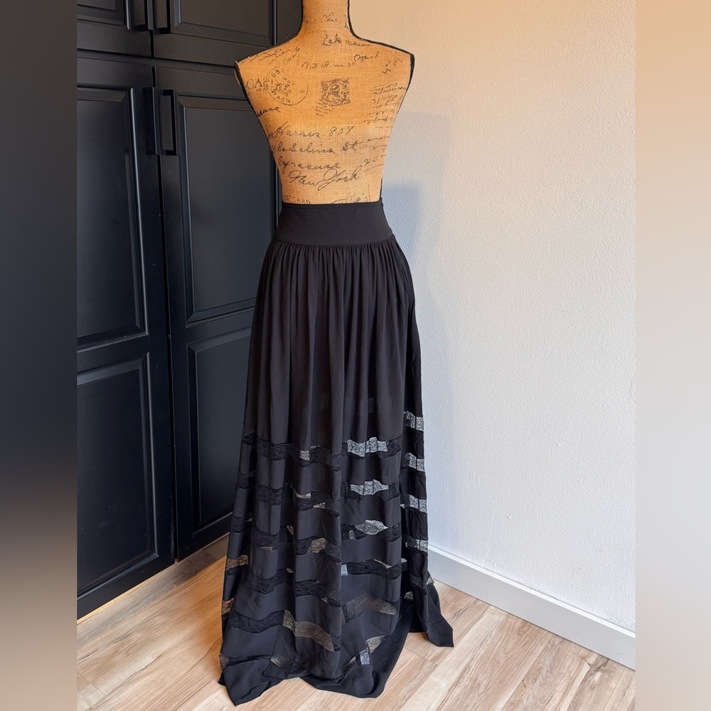 Michael Kors Collection Black A-Line Skirt with Lace Accents